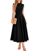 BTFBM Summer Dresses for Women Mock Neck Sleeveless High Waist Flowy Aline Maxi Spring Wedding Guest Dress Cocktail