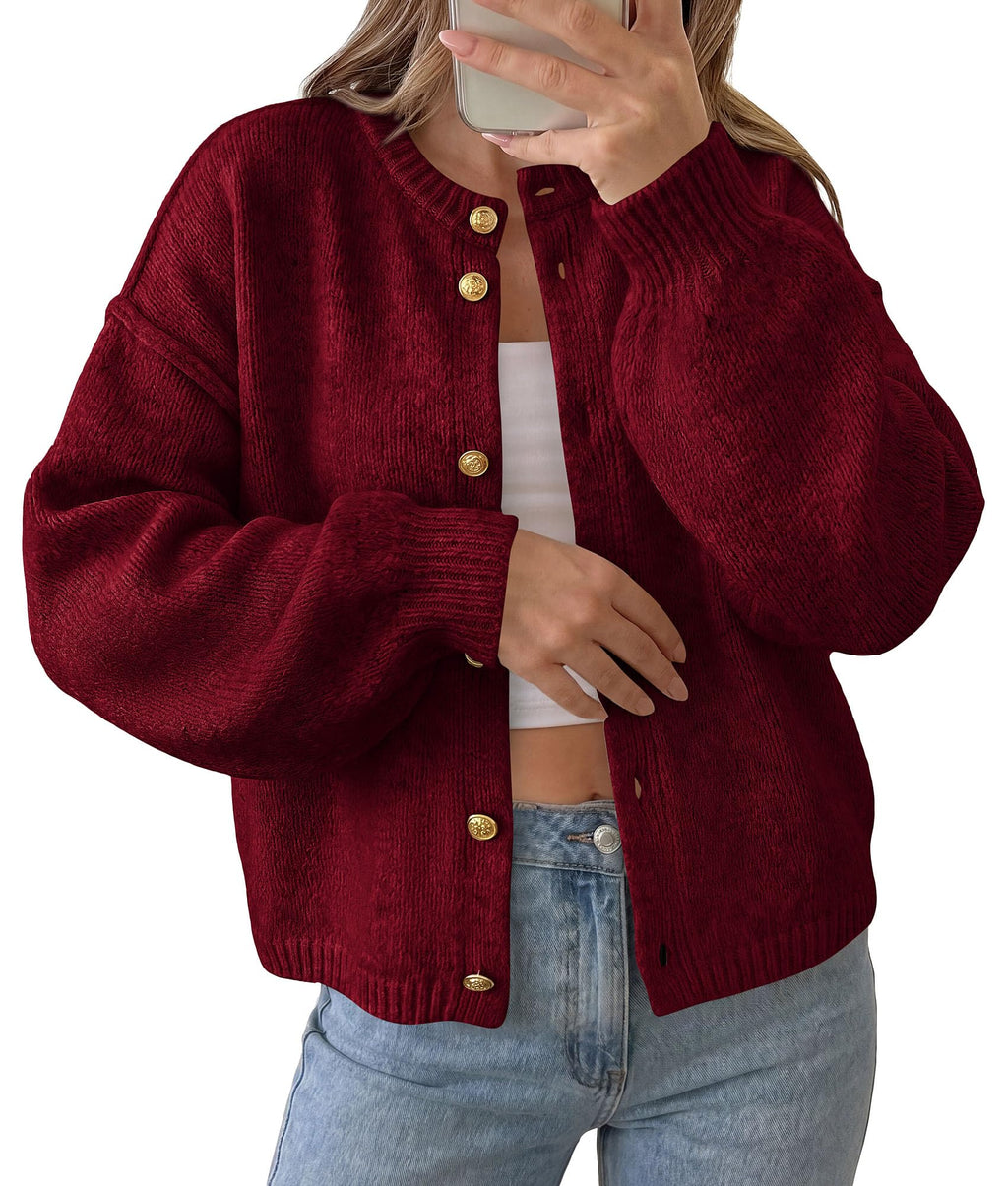 PRETTYGARDEN Women's Button up Chunky Knit Cardigan Sweaters Crew Neck, Long Sleeve, Oversized Sweaters, Relaxed Fit, Soft Cozy Casual Outerwear, Fall Outfits, Winter Fashion Clothing