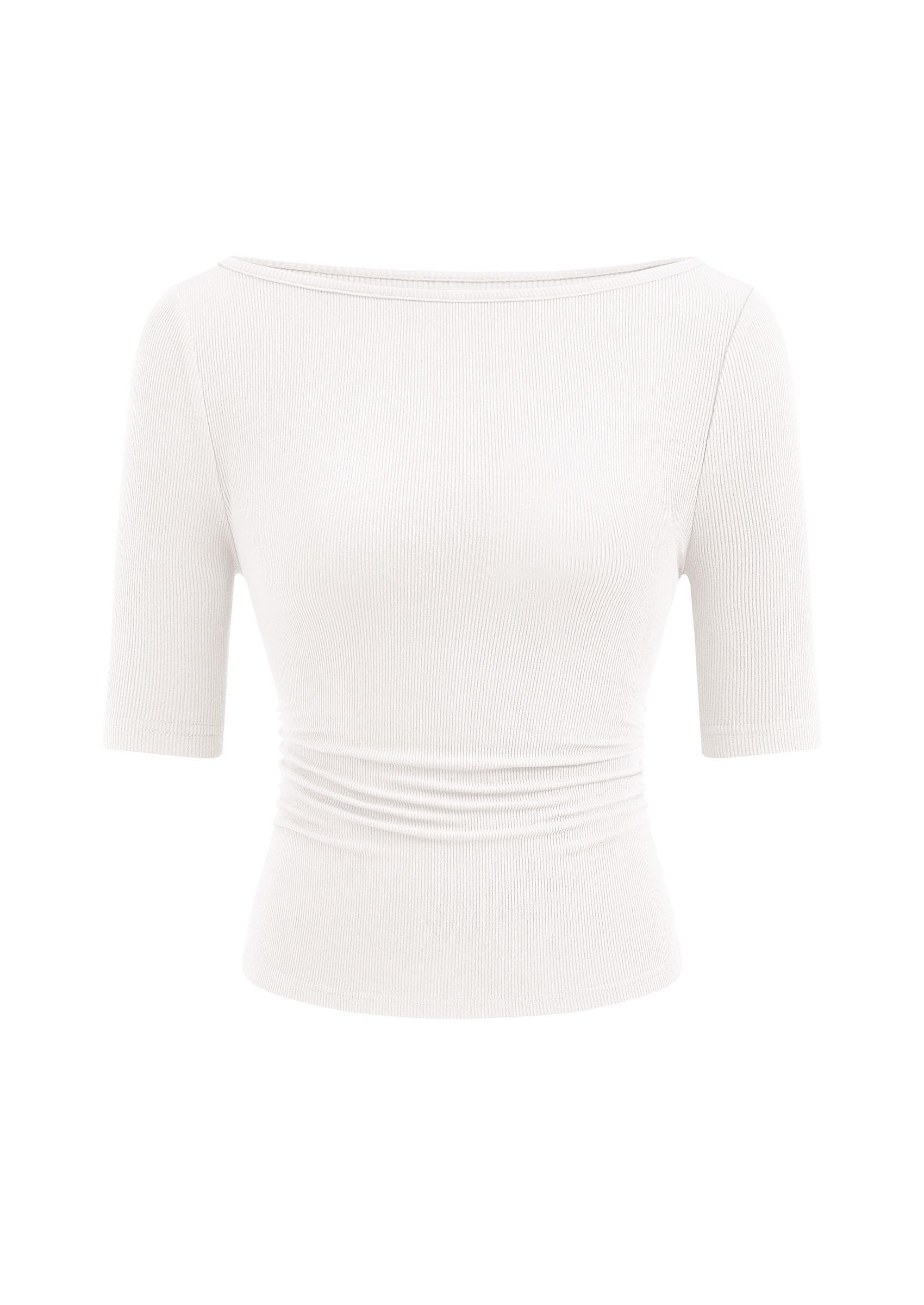 PRETTYGARDEN Womens Summer Short Sleeve Tops Boat Neck Ribbed Knit Slim Fit T Shirt Casual Basic Top Spring Clothes
