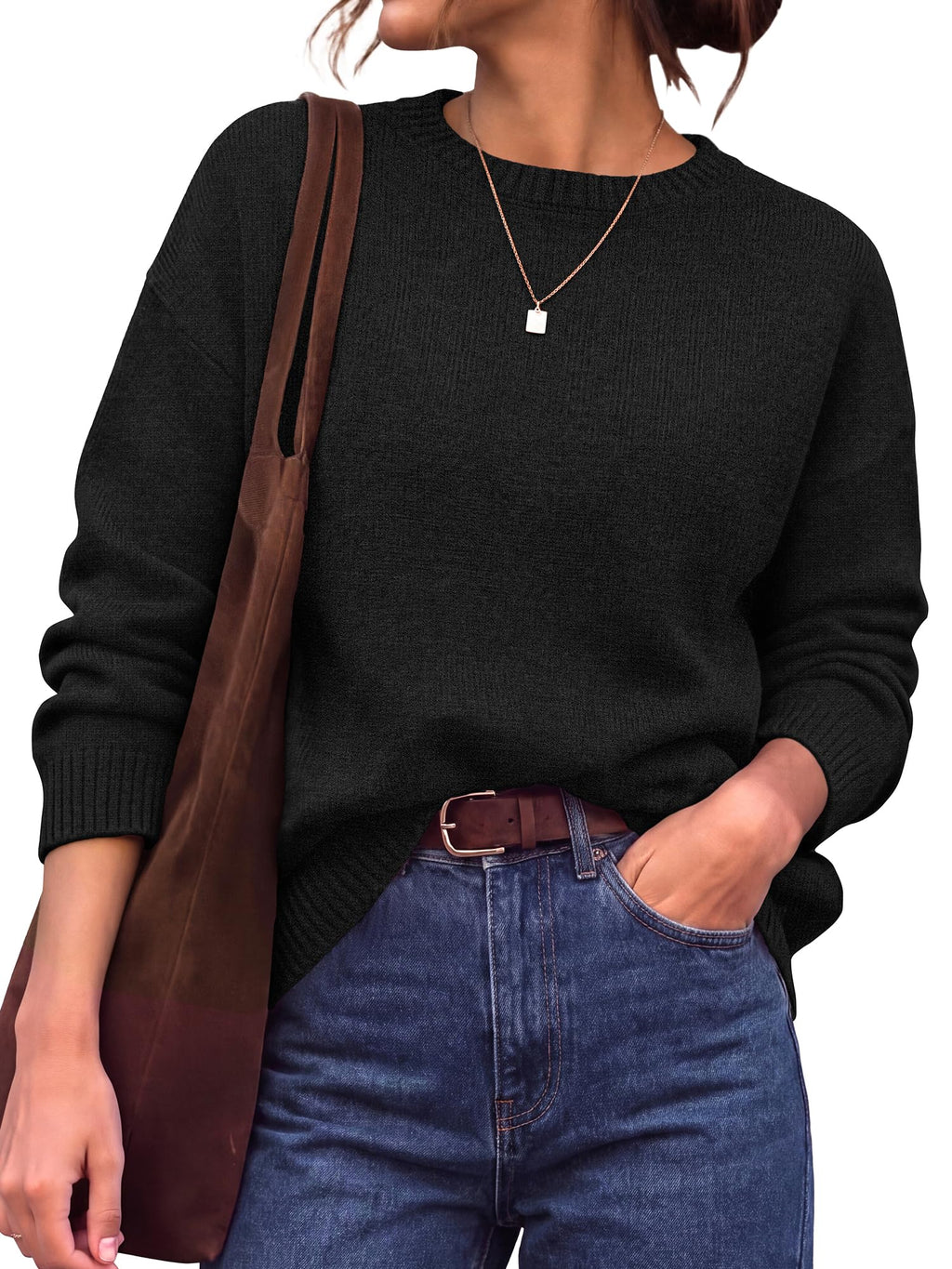 BTFBM Oversized Sweaters for Women Fall Clothes Crewneck Winter Outfits Drop Shoulder Tunics, Long Sleeve Pullover Tops, Loose Fit Tunic Tops, Casual Cozy Fashion Clothing, Going Out Outfits