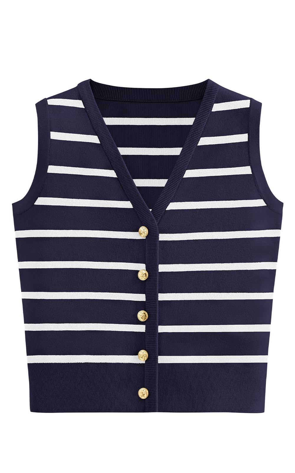FreshPretty Women's Trendy Striped Sweater Vest V Neck Sleeveless Button Up Tank Tops Y2k Shirts Casual Business Summer Outfits