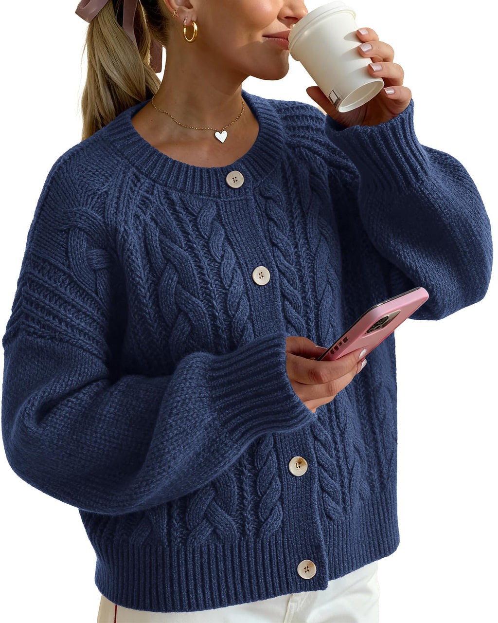 FreshPretty Chunky Cardigan Sweaters for Women Fall Fashion Button Long Sleeve Loose Cable Knit Winter Coats Outerwear