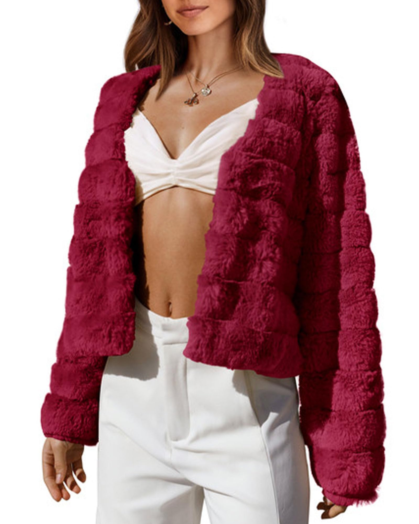 FreshPretty Winter Coats For Women Faux Fur Jacket Soft Long Sleeve Fluffy Open Front Outerwear Fall Outfits