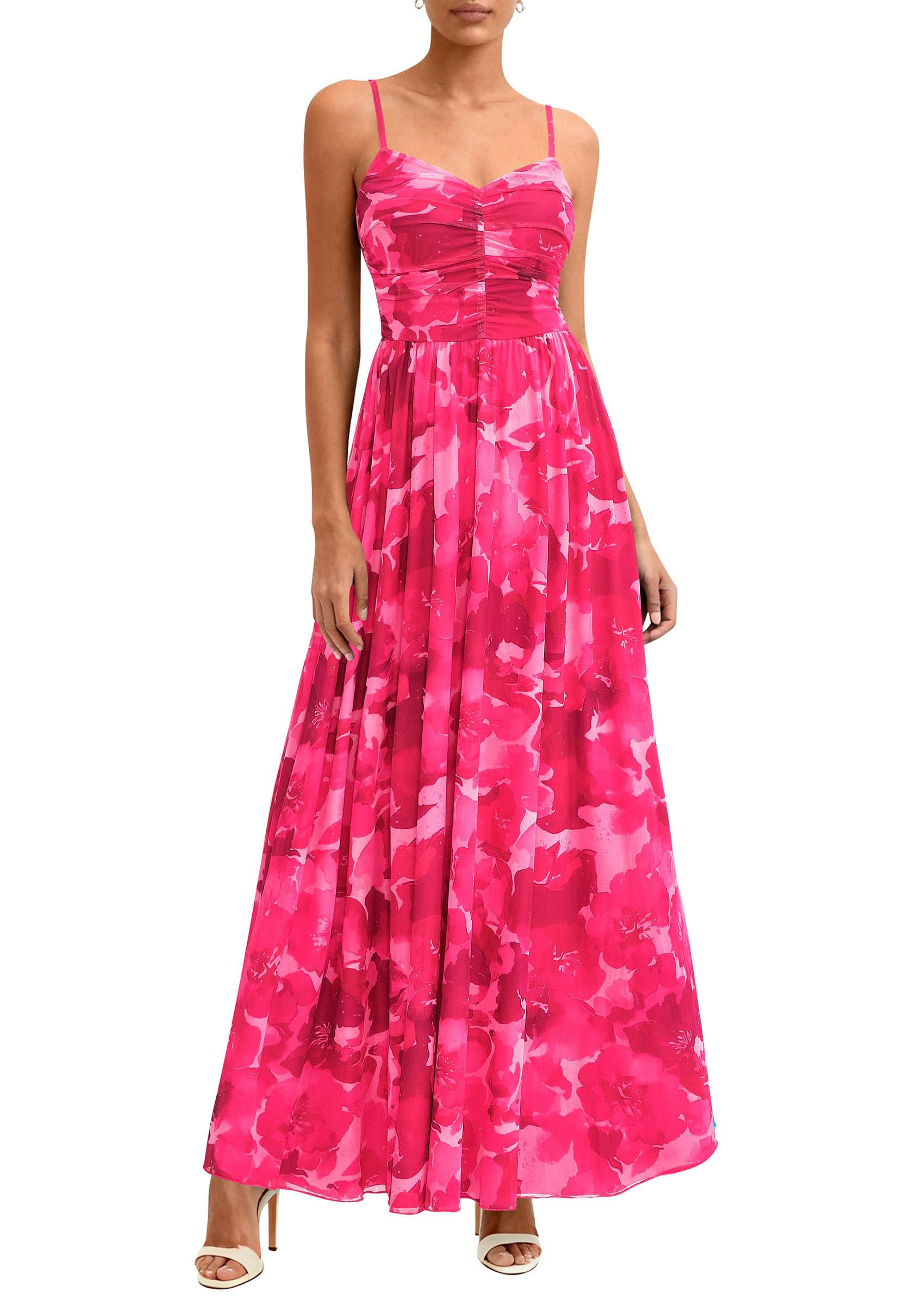 PRETTYGARDEN Women Summer Floral Maxi Dress Spirng Spaghetti Strap Mesh Boho Sundress Party Beach Vacation Long Dresses