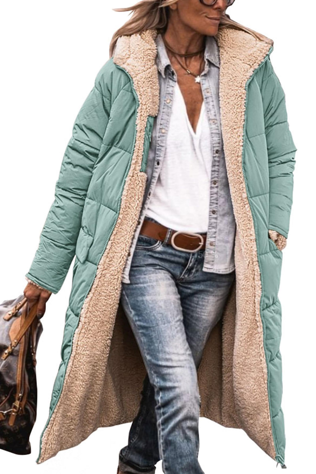 PRETTYGARDEN Women's Winter Fashion Clothes Oversized Shearling Fleece Long Coats Jackets