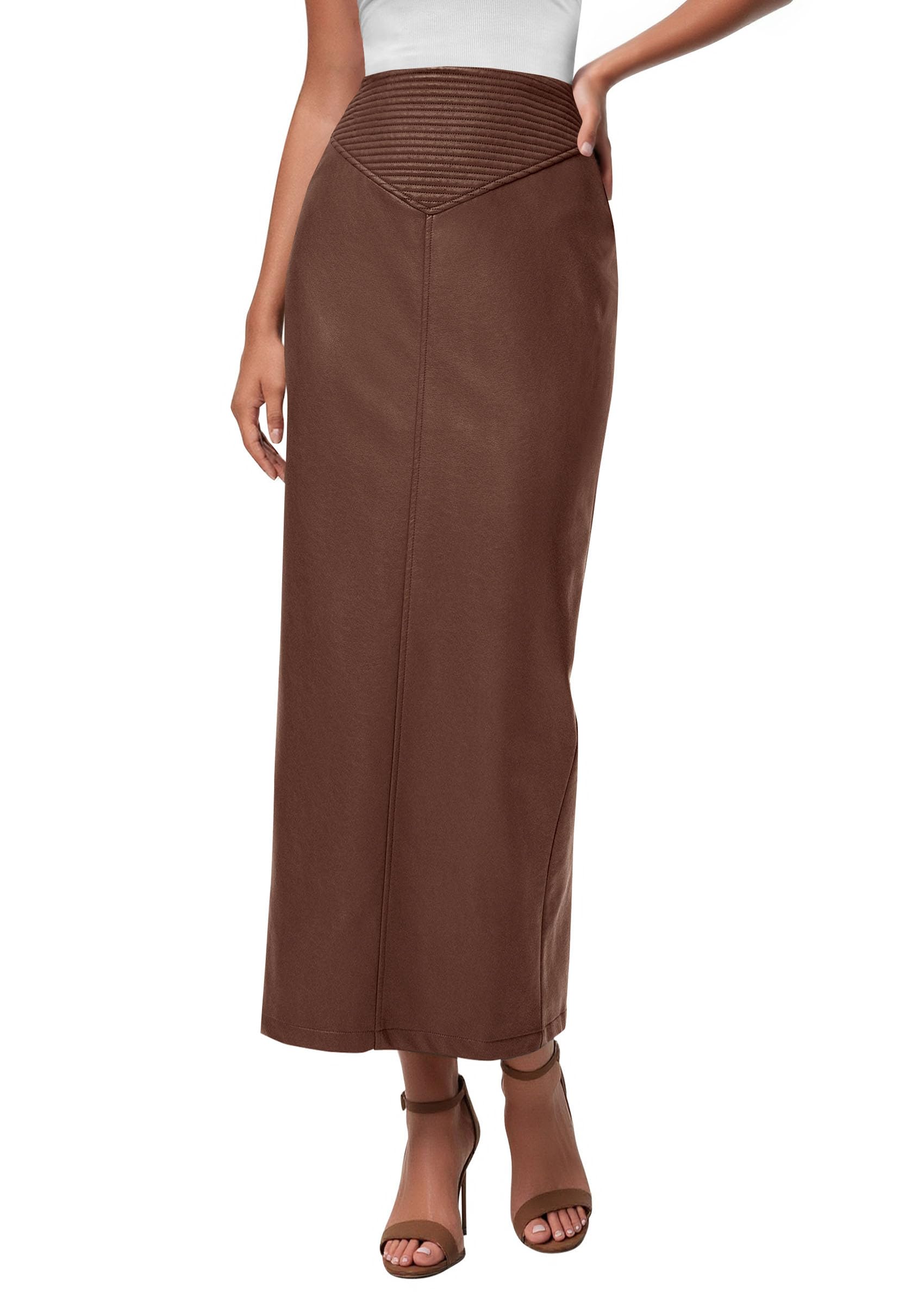 PRETTYGARDEN Long Skirts for Women Fall Fashion Clothing Faux Leather High Waist Dressy Casual Slit Pencil Maxi Skirt