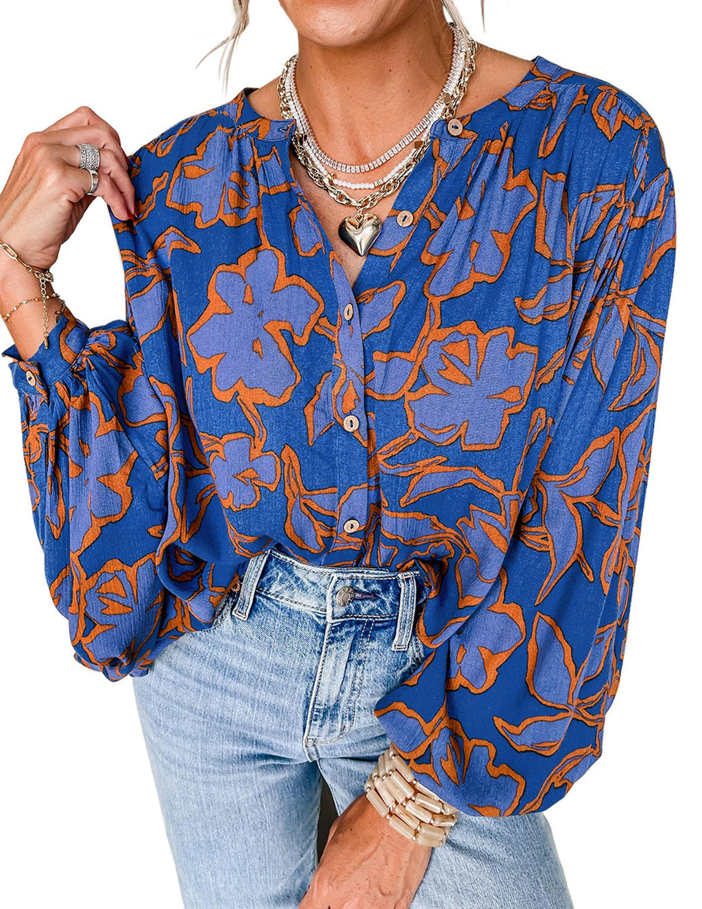 PRETTYGARDEN Women's Floral Button Down Blouse Fall Fashion Dressy Casual Long Sleeve Oversized Shirts Top Boho Clothes