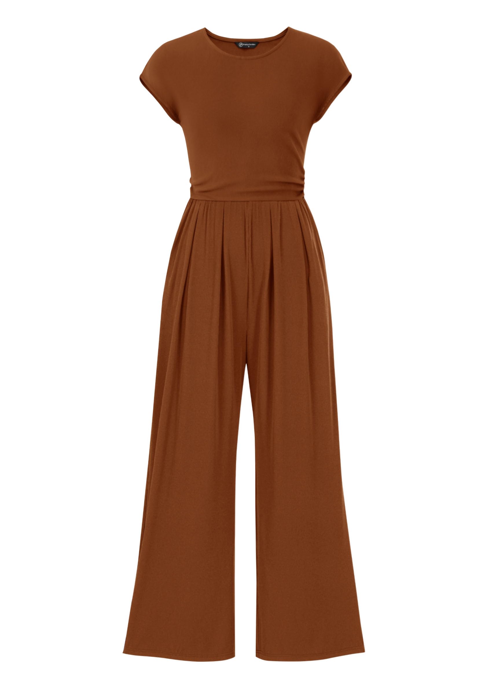 PRETTYGARDEN Summer Jumpsuits for Women Dressy Ribbed Cap Sleeve Wide Leg Pants Rompers Elegant Casual One Piece Outfits