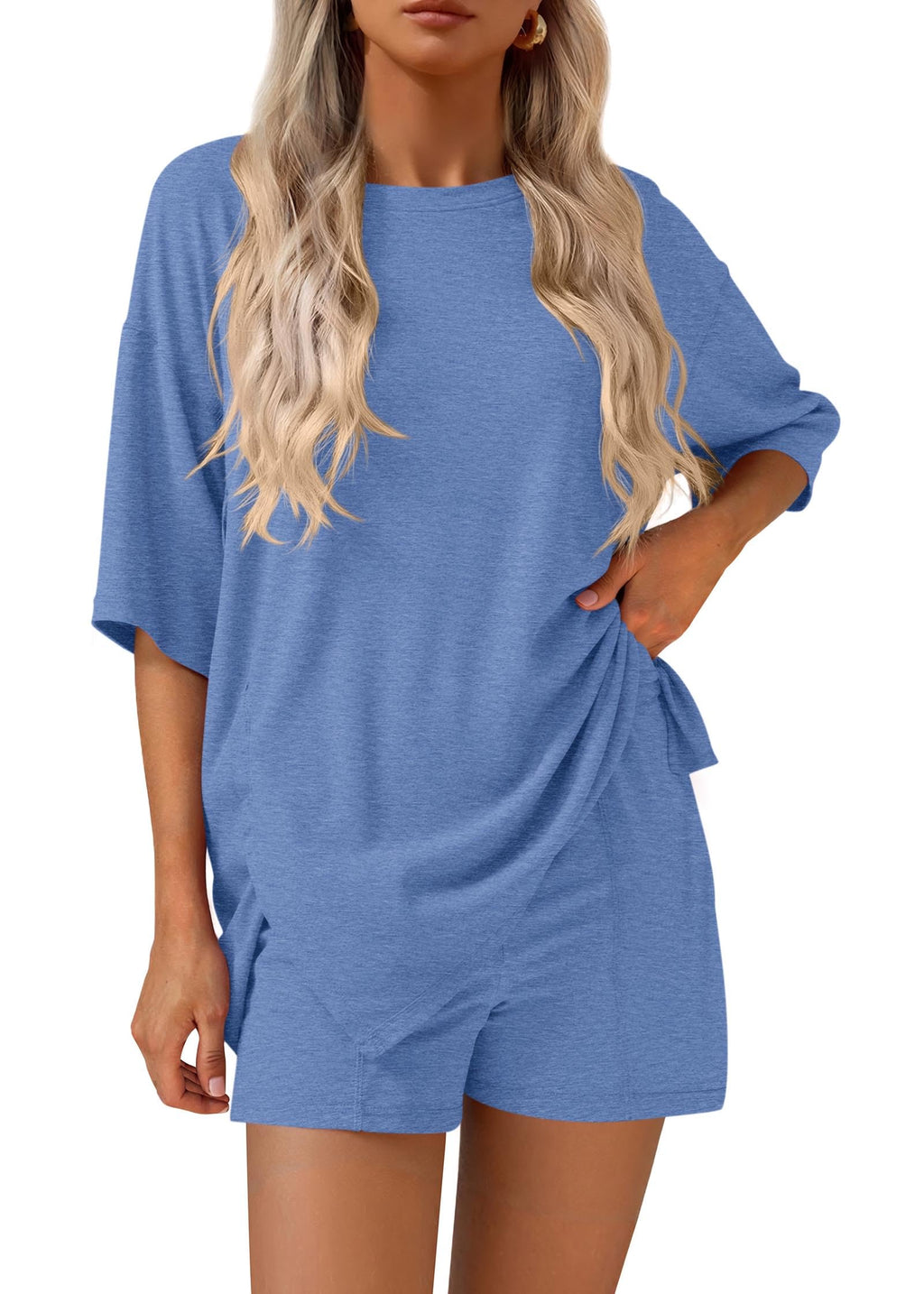 FreshPretty 2 Piece Sets for Women Summer Lounge Sets Casual Oversized Tshirts Shorts Matching Airport Travel Outfits Postpartum