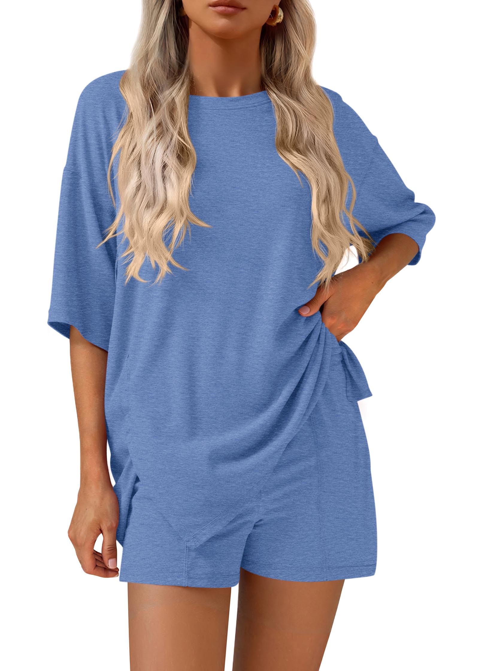 FreshPretty 2 Piece Sets for Women Summer Lounge Sets Casual Oversized Tshirts Shorts Matching Airport Travel Outfits Postpartum