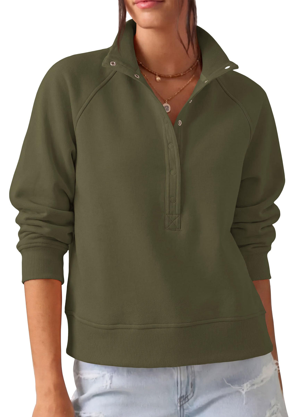 PRETTYGARDEN Women's Fall Trendy Oversized Sweatshirts Comfy Ribbed Fabric, Raglan Long Sleeve Collared, Button Up Henley Pullover Blouse, Casual Workout Tops, Y2K Fashion Clothing