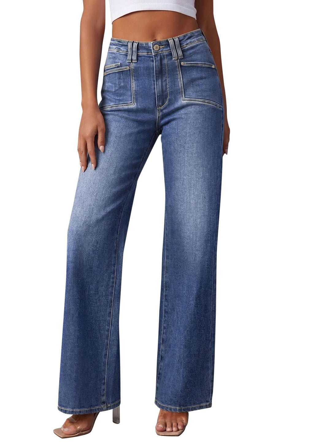 PRETTYGARDEN High Waisted Wide Leg Jeans for Women 2026 Trendy | Classic Straight Baggy Fit, Stretchy Denim Pants with Pockets, Casual Daily Work Going Out, All Season Wear