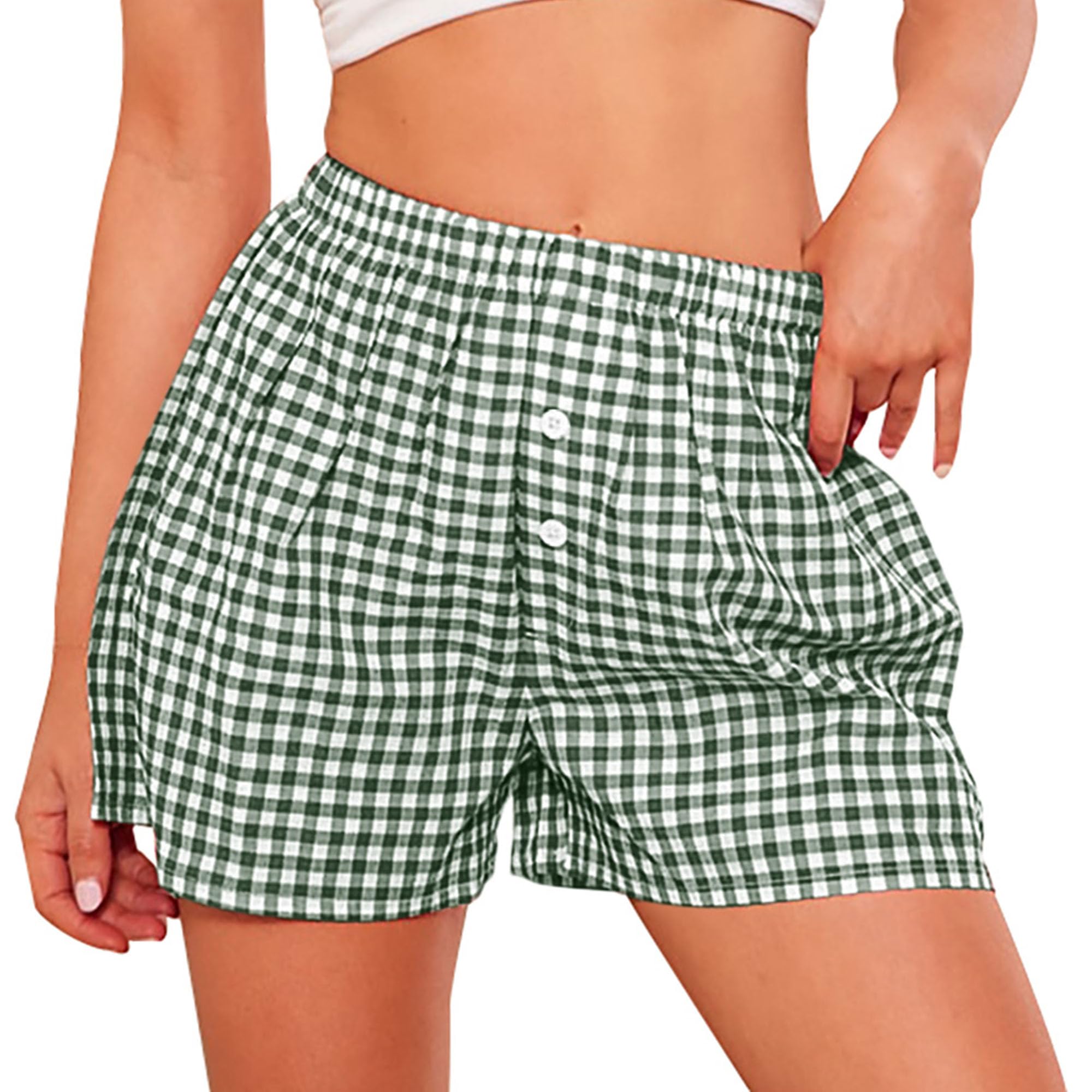 PRETTYGARDEN Womens Shorts Boxers Summer Gingham Pajama Lounge Sleep Y2K Plaid Pj Shorts Beach Bottoms