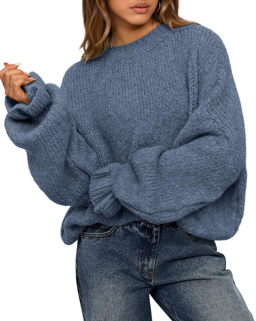 BTFBM Women's Oversized Sweater Crewneck Fall Winter Long Sleeve Fuzzy Warn Knit Pullover Sweaters Trendy Outfits