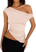 PRETTYGARDEN Womens Summer Off The Shoulder Crop Tops Sleeveless One Shoulder Ruched Asymmetrical Y2K Going Out Tank Top