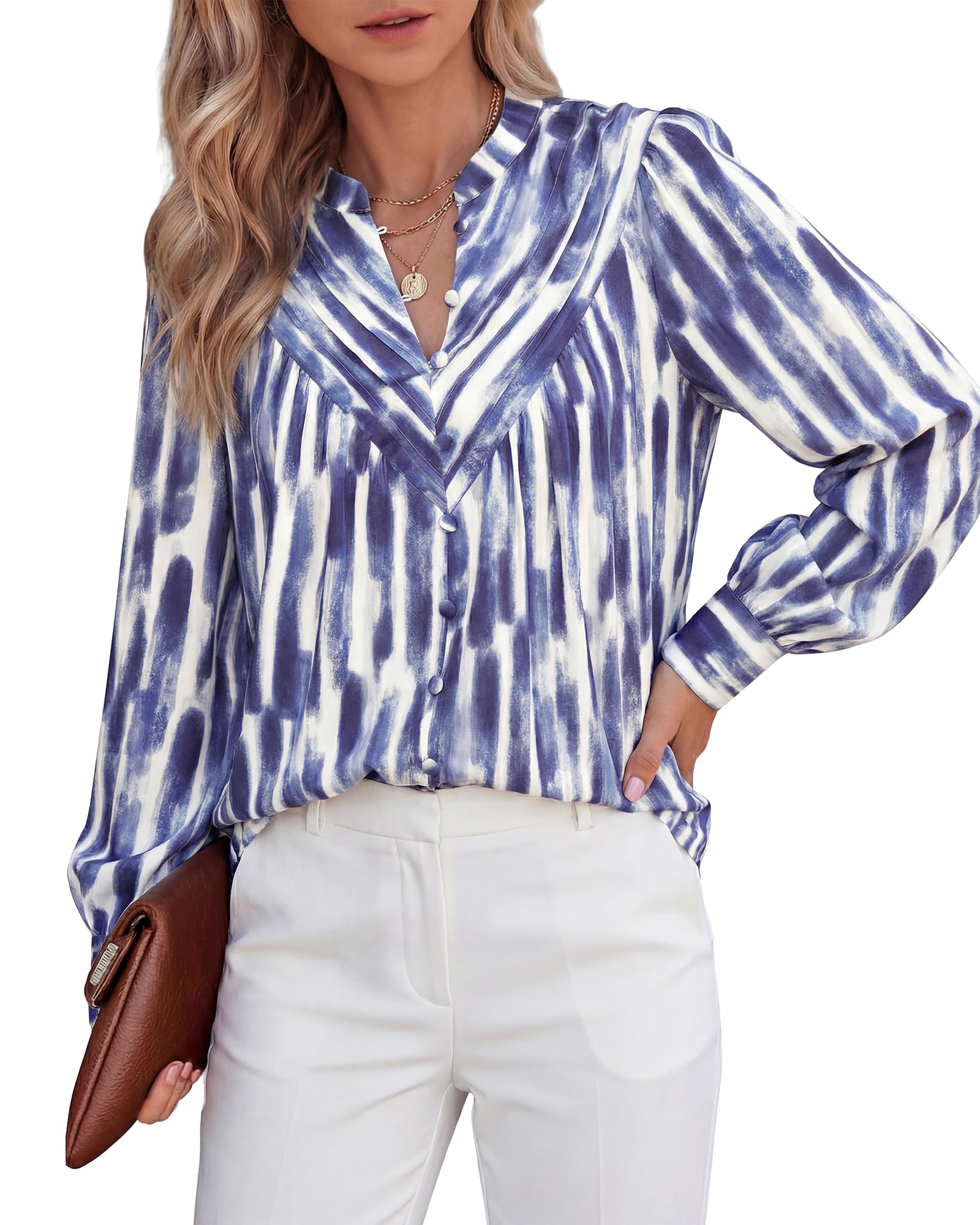 BTFBM Womens Tops Dressy Casual Spring Boho Floral V Neck Long Sleeve Half Button Down Shirt Work Business Blouses