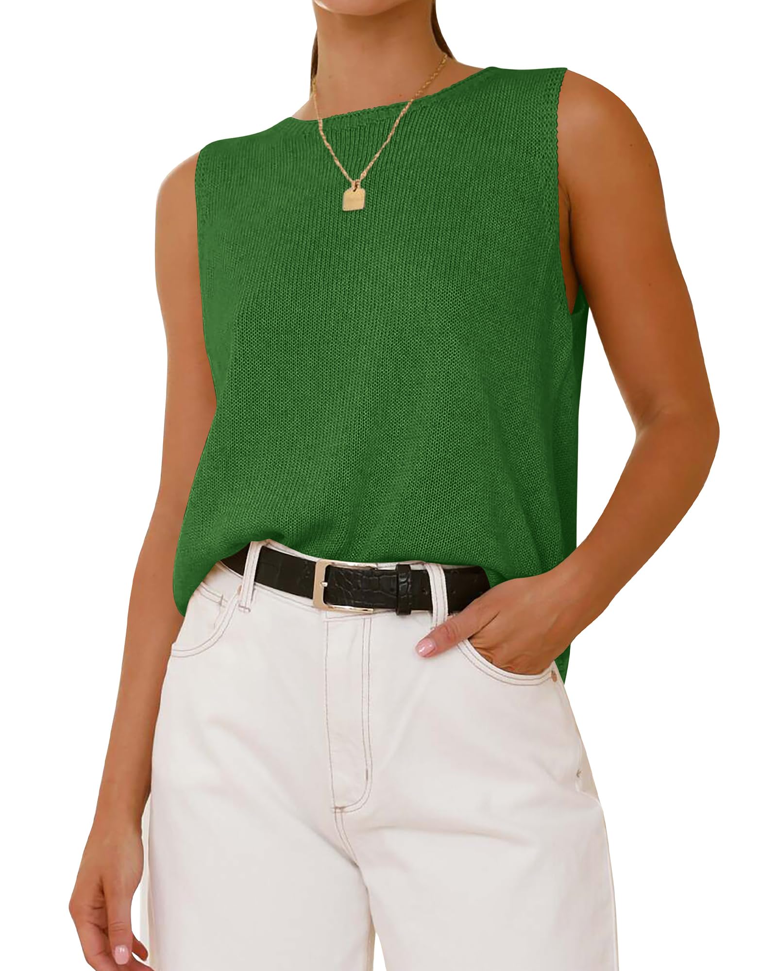 FreshPretty Women's Sleeveless Sweater Vest Summer Crew Neck Ribbed Knit Lightweight Pullover Casual Loose Fit Tank Tops