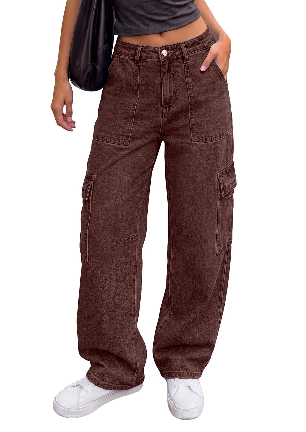 PRETTYGARDEN Barrel Pants Women Wide Leg Baggy Denim Jeans Relaxed Fit,Utility Pockets,Loose Streetwear,Boyfriend Style,Y2K Outfits,Fashion Cargo Pants,Fall Clothes