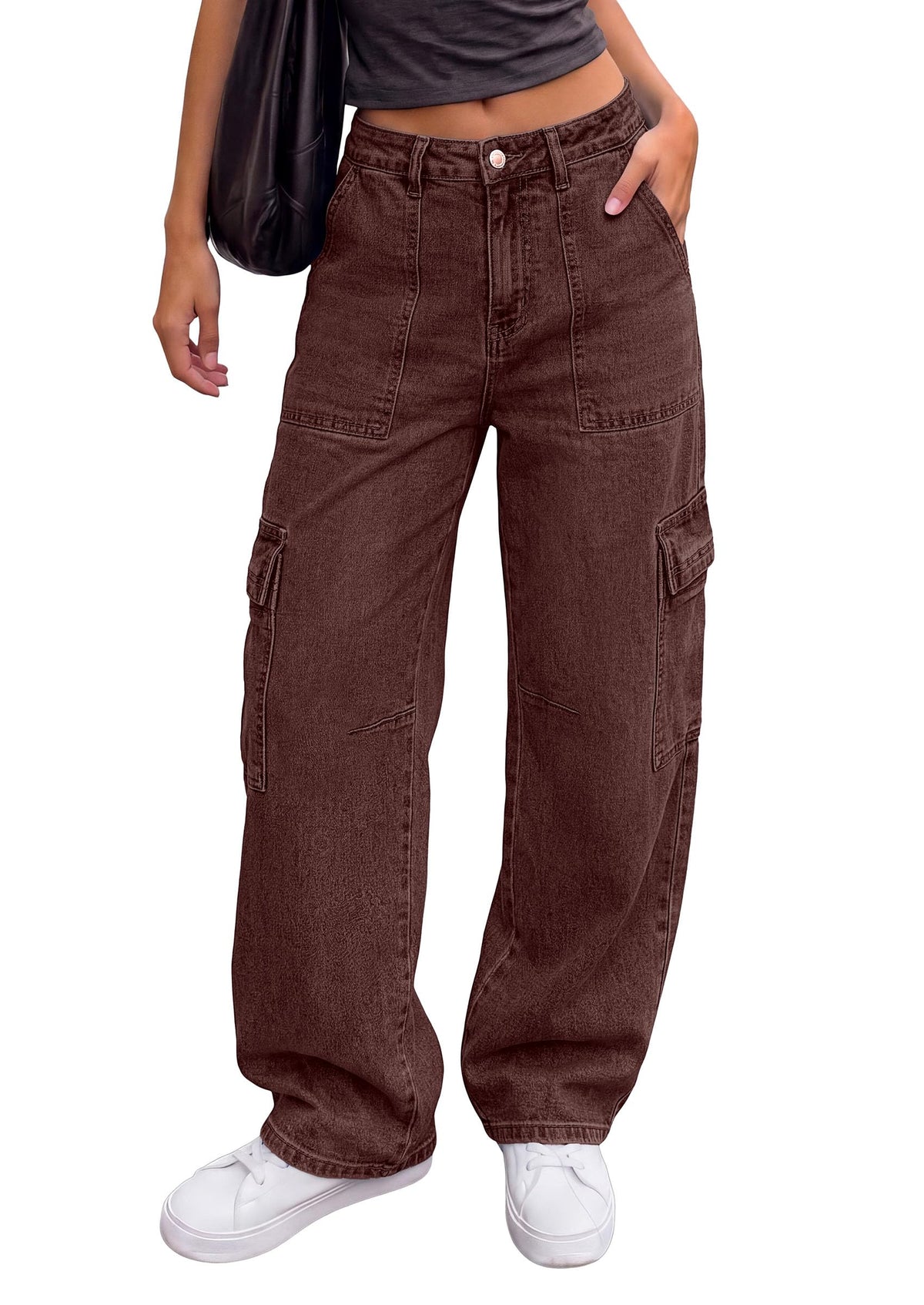 PRETTYGARDEN Barrel Pants Women Wide Leg Baggy Denim Jeans Relaxed Fit,Utility Pockets,Loose Streetwear,Boyfriend Style,Y2K Outfits,Fashion Cargo Pants,Fall Clothes