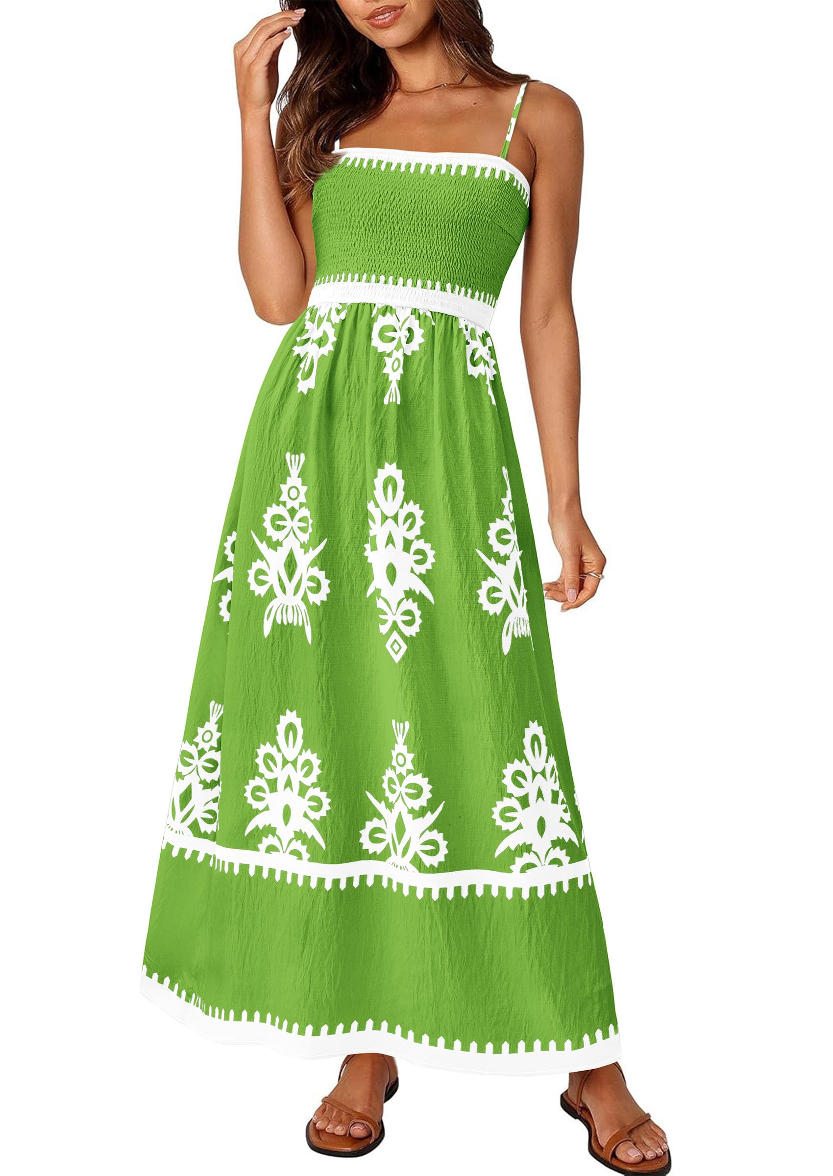 PRETTYGARDEN Summer Dress for Women Floral Sundress Spaghetti Strap Flowy Beach Vacation Boho Maxi Dresses