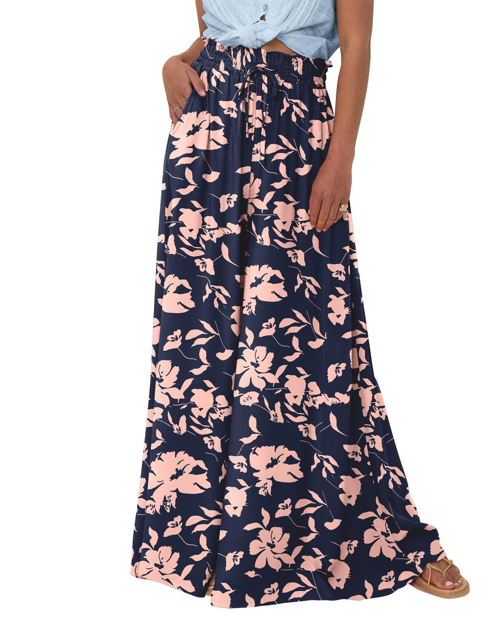 BTFBM Women Casual High Waist Wide Leg Pants Spring Summer Long Palazzo Pants Pocket Lounge Beach Vacation Clothes