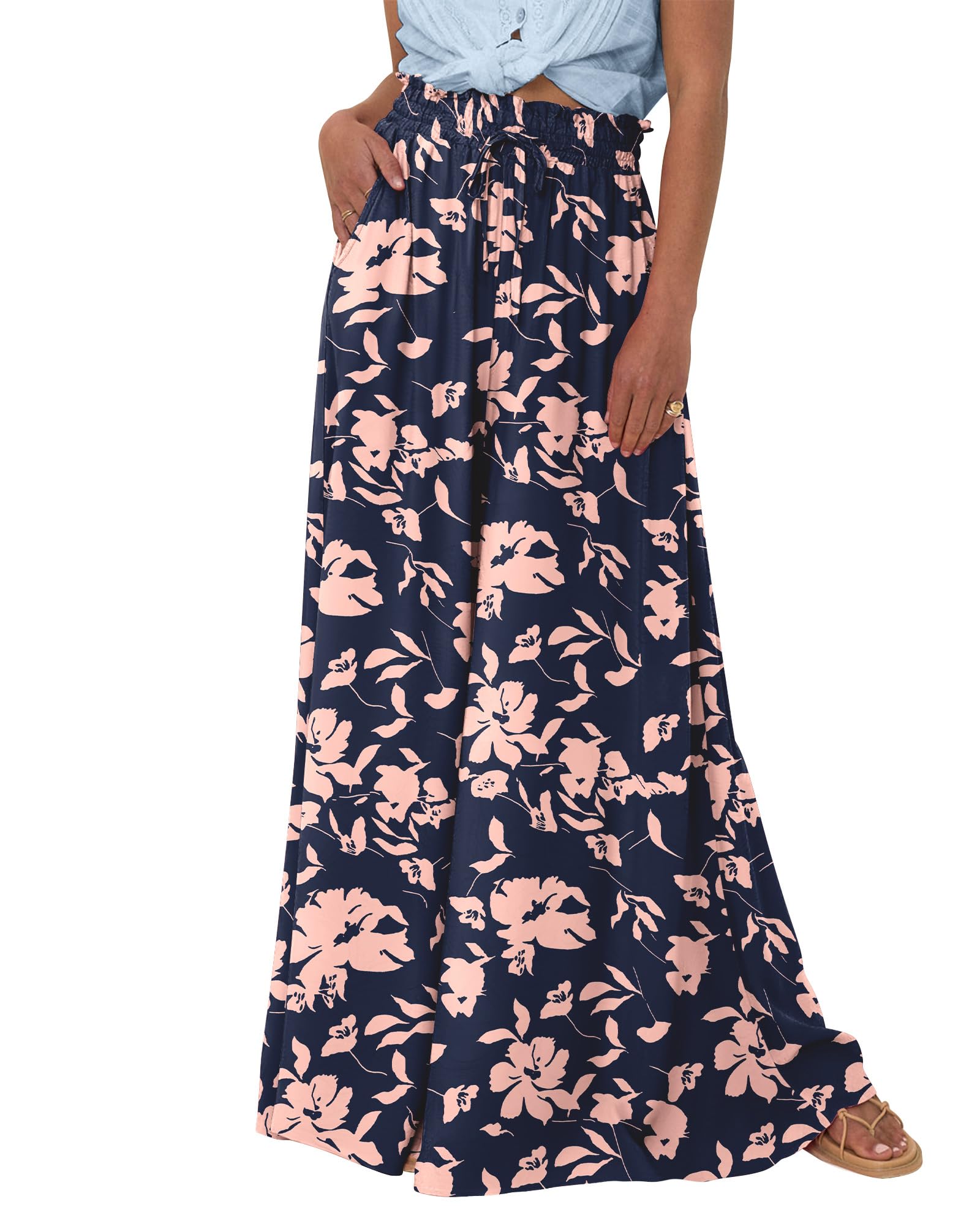 BTFBM Women Casual High Waist Wide Leg Pants Spring Summer Long Palazzo Pants Pocket Lounge Beach Vacation Clothes