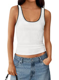 FreshPretty Sleeveless Tops for Women Summer Scoop Neck Tank Stitch Ribbed Knit Sweater Vest Casual Beach Vacation Outfit