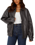 PRETTYGARDEN Women's Faux Leather Motorcycle Jacket Trendy Fall Spring Clothes Oversized Zip Up Winter Coat Outerwear