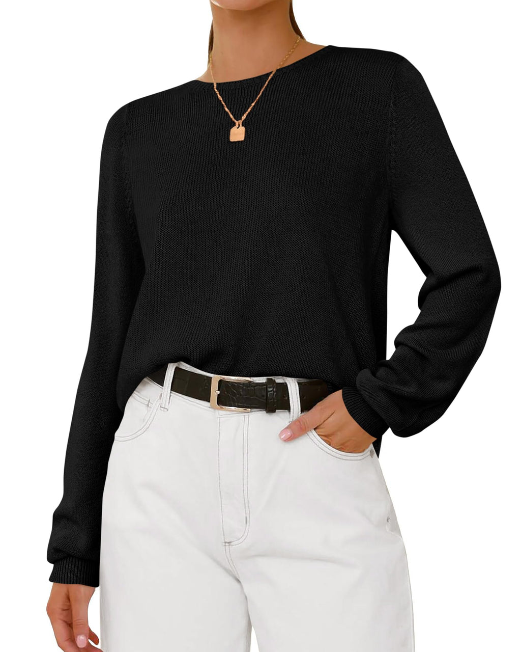 BTFBM Womens Long Sleeve Crew Neck Sweaters Spring Casual Classic Soft Loose Fit Basic Pullover Jumper Knit Top