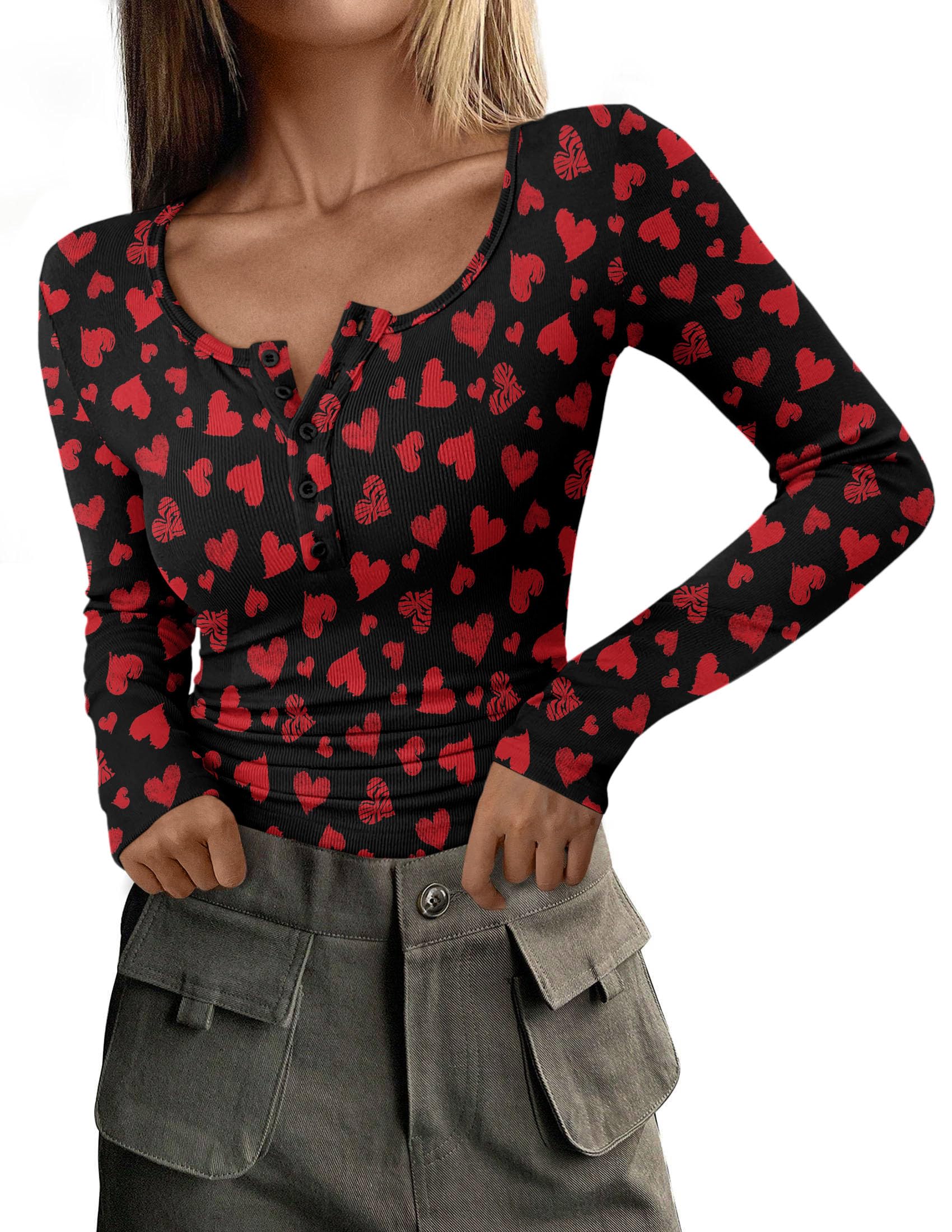 PRETTYGARDEN Women's Fall Long Sleeve Henley T Shirts Button Ribbed Knit Slim Fit Basic Tops Blouse Casual Outfits