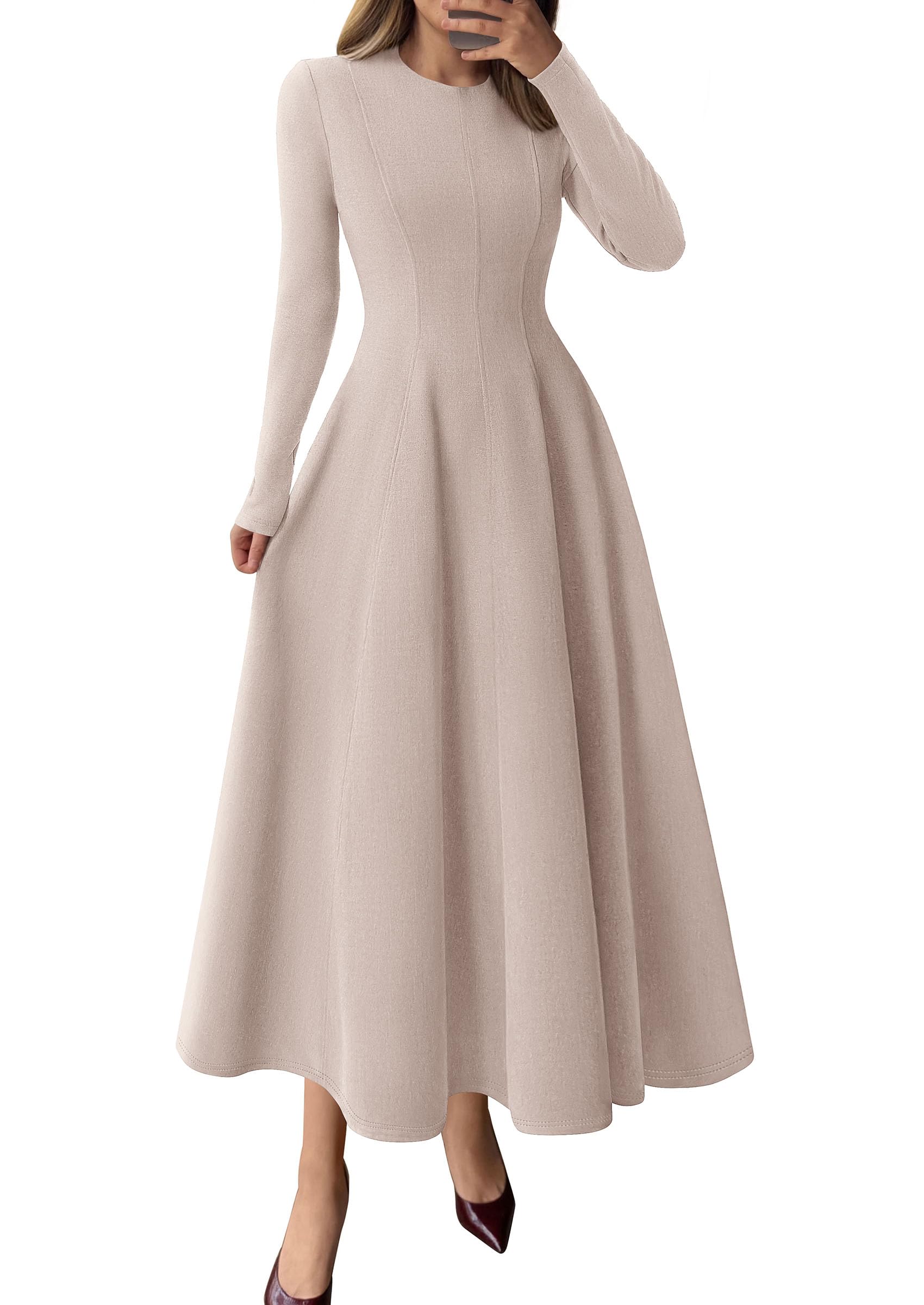 PRETTYGARDEN Cocktail Dresses for Women  Elegant Classy Fall Long Sleeve Midi A Line Flowy Modest Winter Party Dress