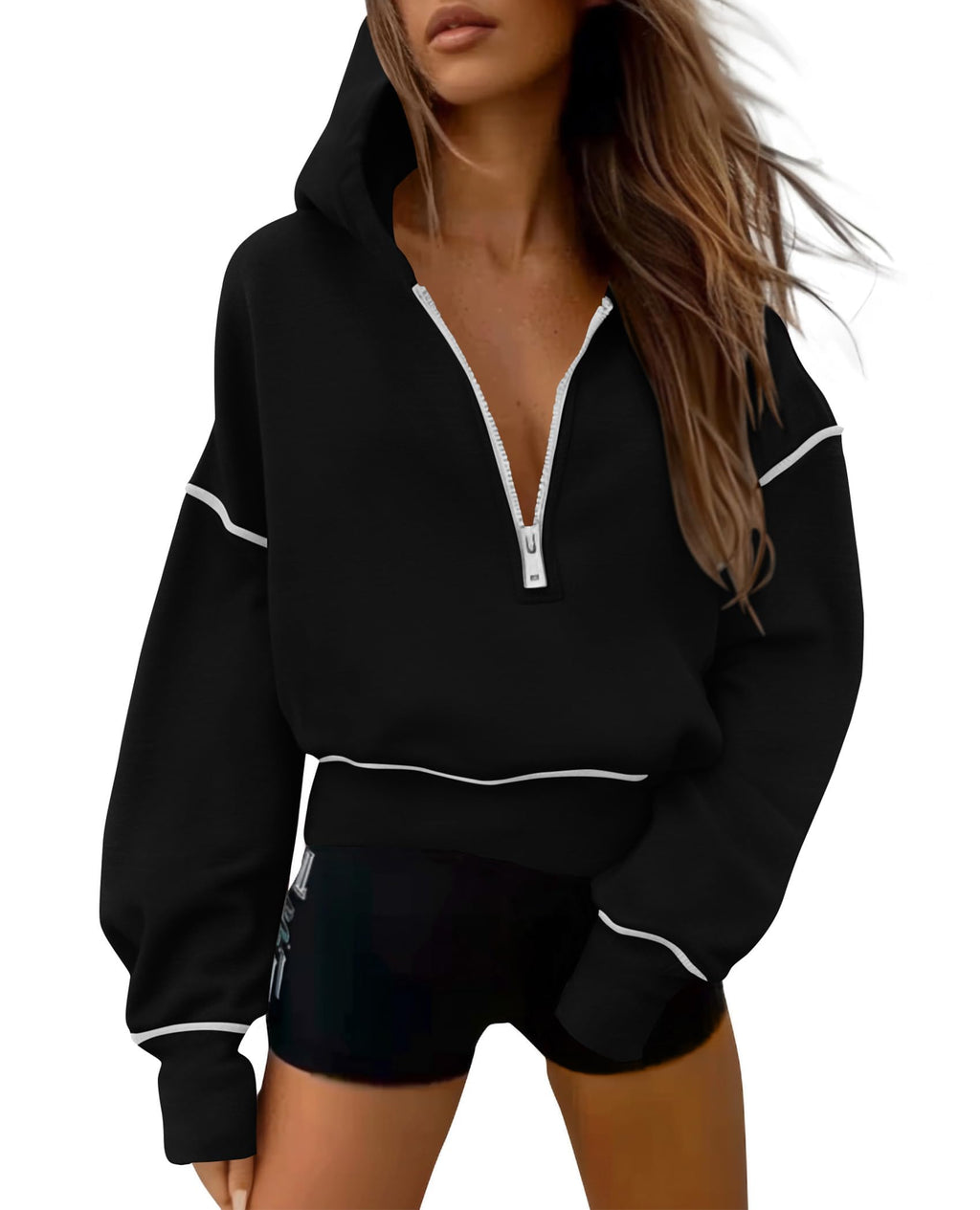 PRETTYGARDEN Women's  Fall Hooded Sweatshirts Long Sleeve Half Zip Cropped Hoodies Pullover Winter Fashion Clothes
