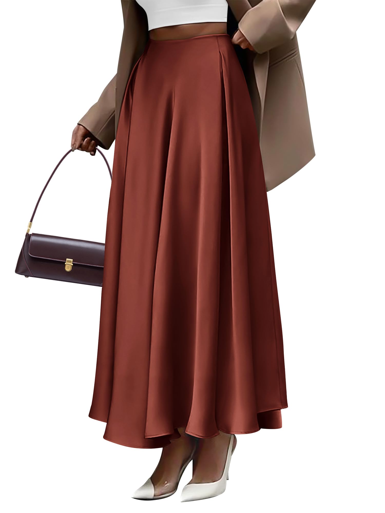BTFBM Satin Skirts for Women Summer Elegant Flowy A-Line Cocktail Formal Silk Spring Maxi Skirt Night Out Outfits