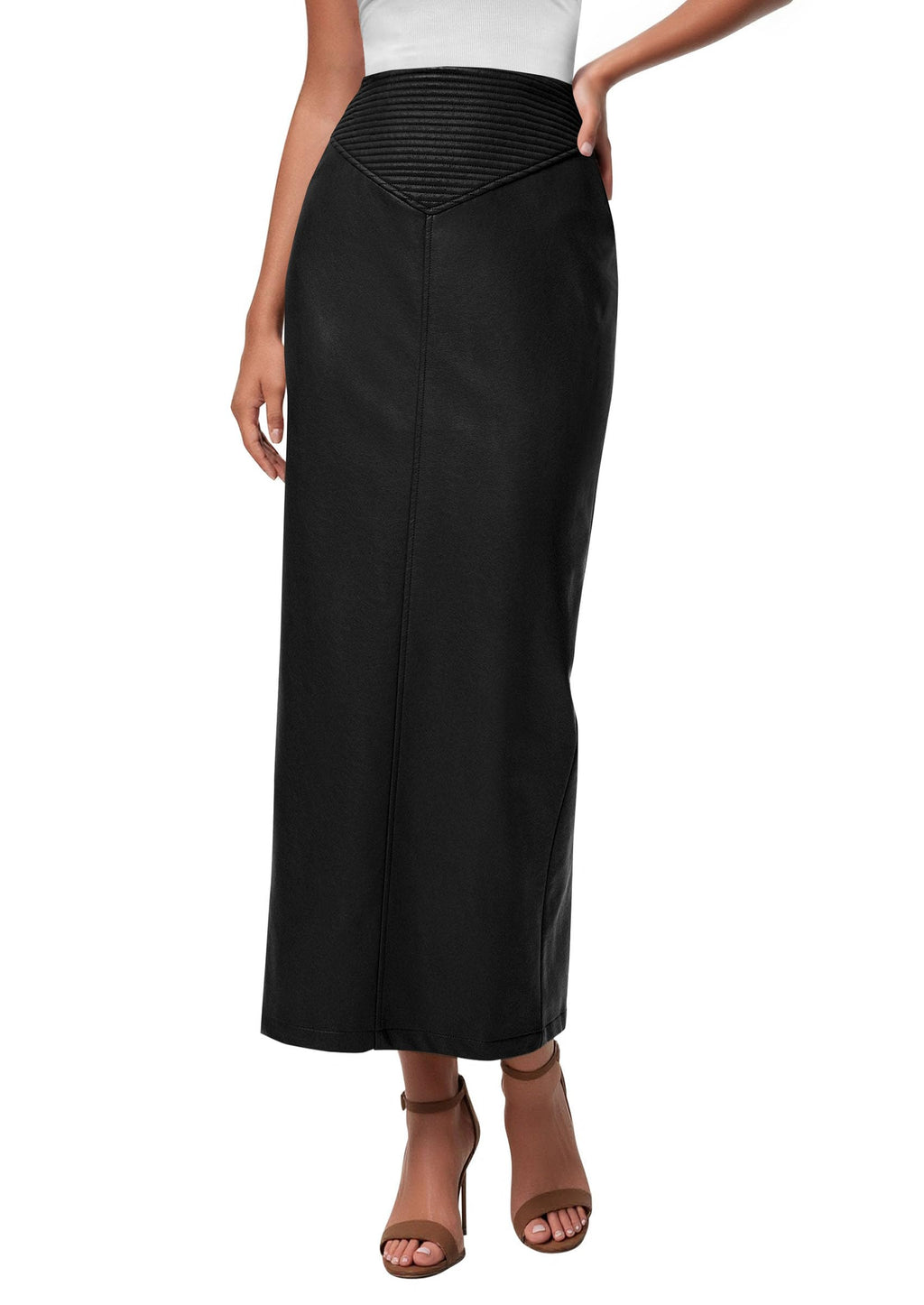 PRETTYGARDEN Long Skirts for Women Fall Fashion Clothing Faux Leather High Waist Dressy Casual Slit Pencil Maxi Skirt