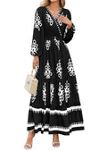PRETTYGARDEN Women's Fall Wedding Guest Dresses Boho Floral Long Sleeve V Neck Flowy Elegant Maxi Dress Beach Clothes