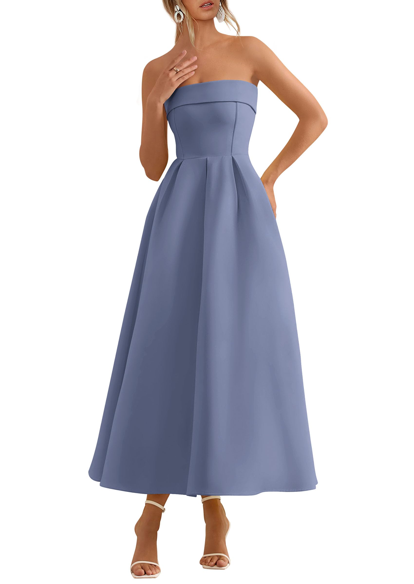PRETTYGARDEN Cocktail Dresses for Women Summer Formal Elegant Tube Top Strapless Spring Wedding Guest Party Midi Dress