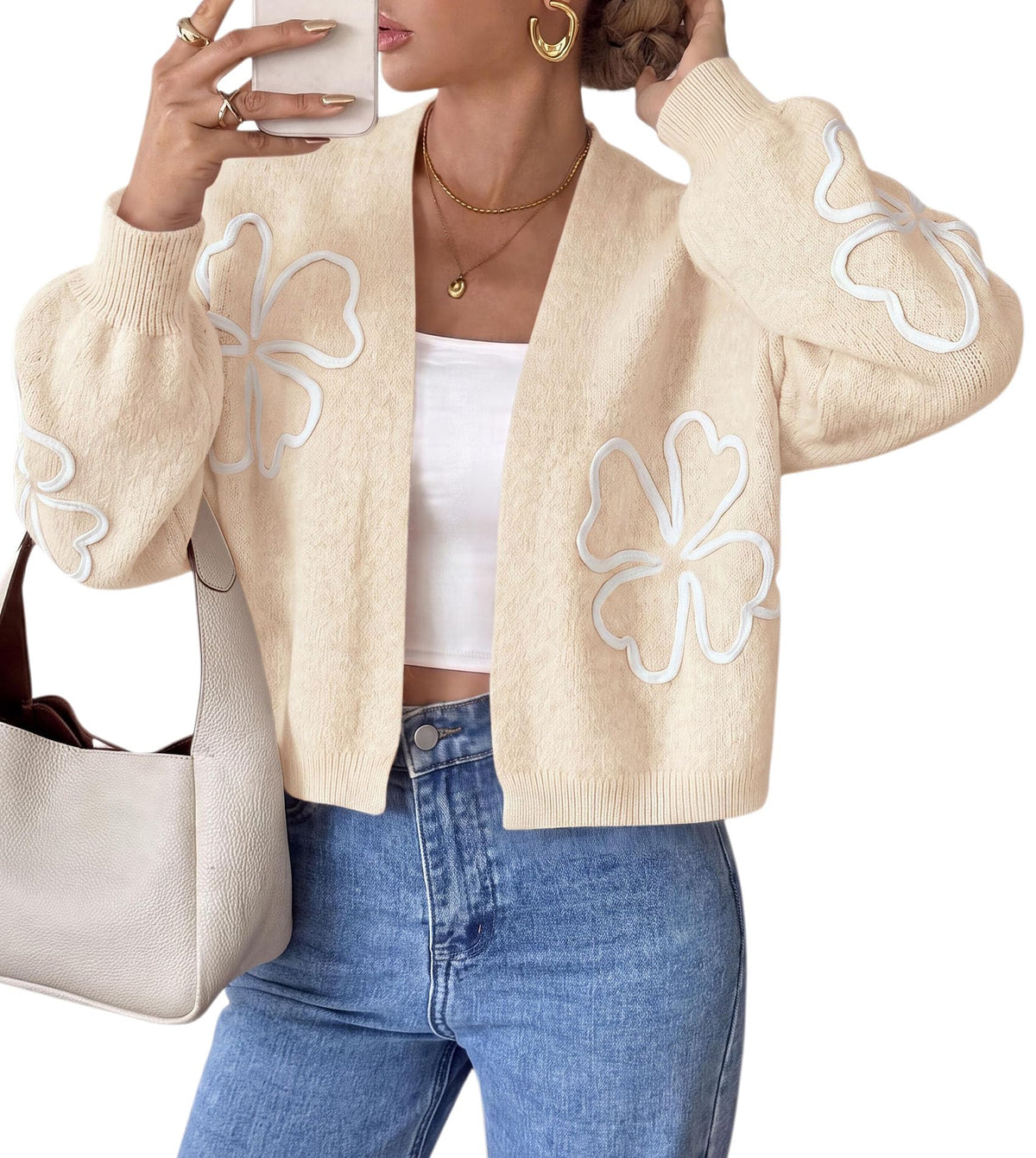 PRETTYGARDEN Women's Floral Oversized Cardigan Sweaters Trendy Fall Outfits Long Sleeve Sweater Jacket, Open Front Coat, Cozy Soft Chunky Knit, Casual Outerwear,Winter Fashion Clothing