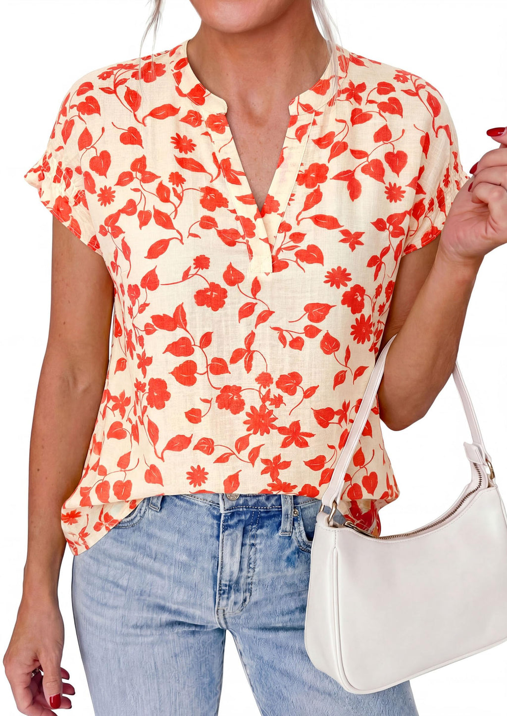 PRETTYGARDEN Womens Floral Print Short Sleeve Summer Tops Trendy V Neck Loose Boho Shirts Casual Work Blouses