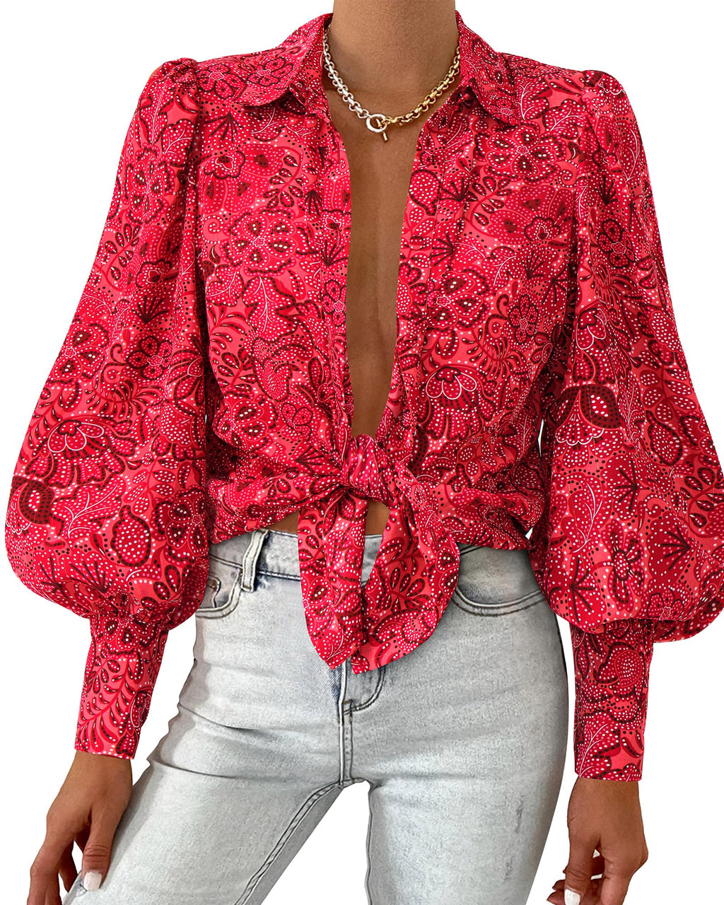 BTFBM Women Fashion Button Down Shirts V Neck Boho Printed Long Sleeve Blouses Dressy Casual Spring Fall Tops