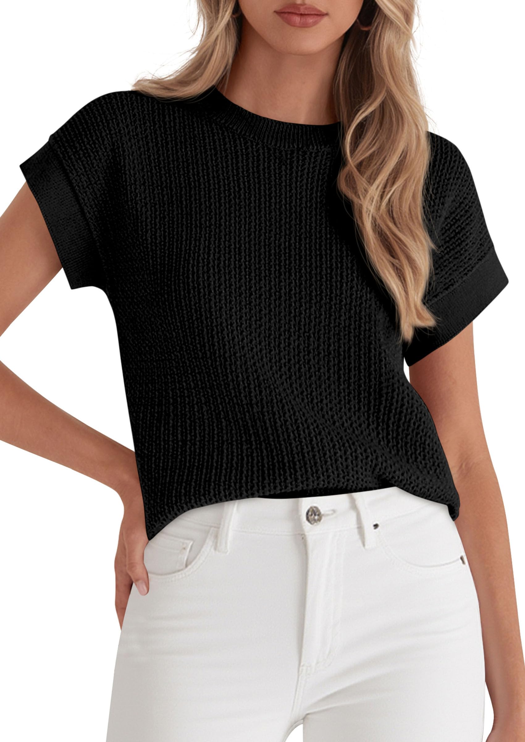 PRETTYGARDEN Women Spring Sweater Vest Business Casual Tank Top Lightweight Cap Sleeve Knit Shirts Trendy Summer Outfits
