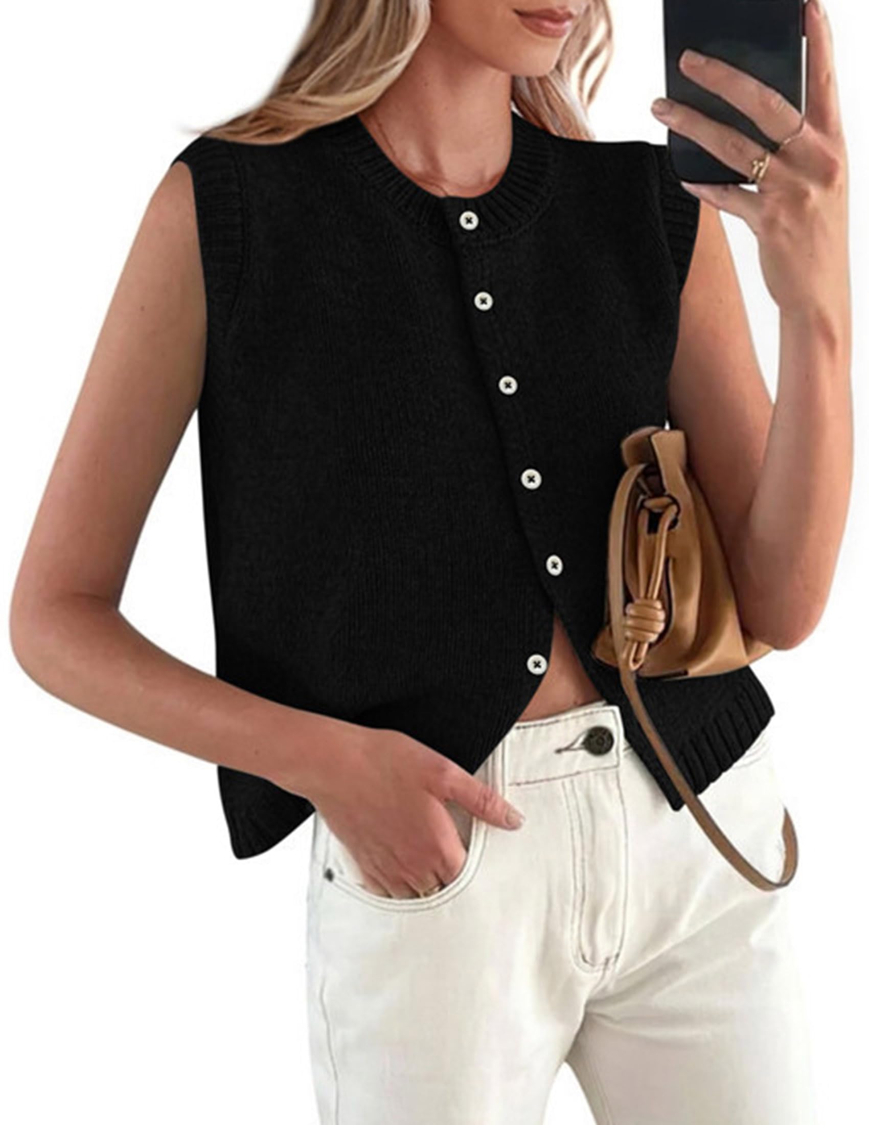PRETTYGARDEN Sweater Vest Tops for Women Lightweight Summer Cardigan Sleeveless Button Up Knit Casual Spring Clothes