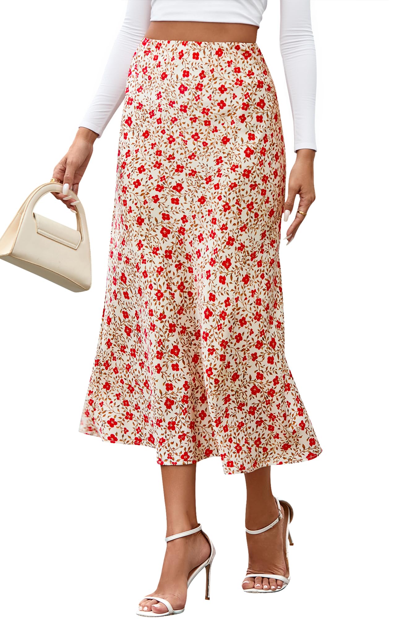 FreshPretty Satin Skirts for Women Trendy Spring Summer High Waisted Leopard Print Cocktail Wedding Long Silk Midi Skirt