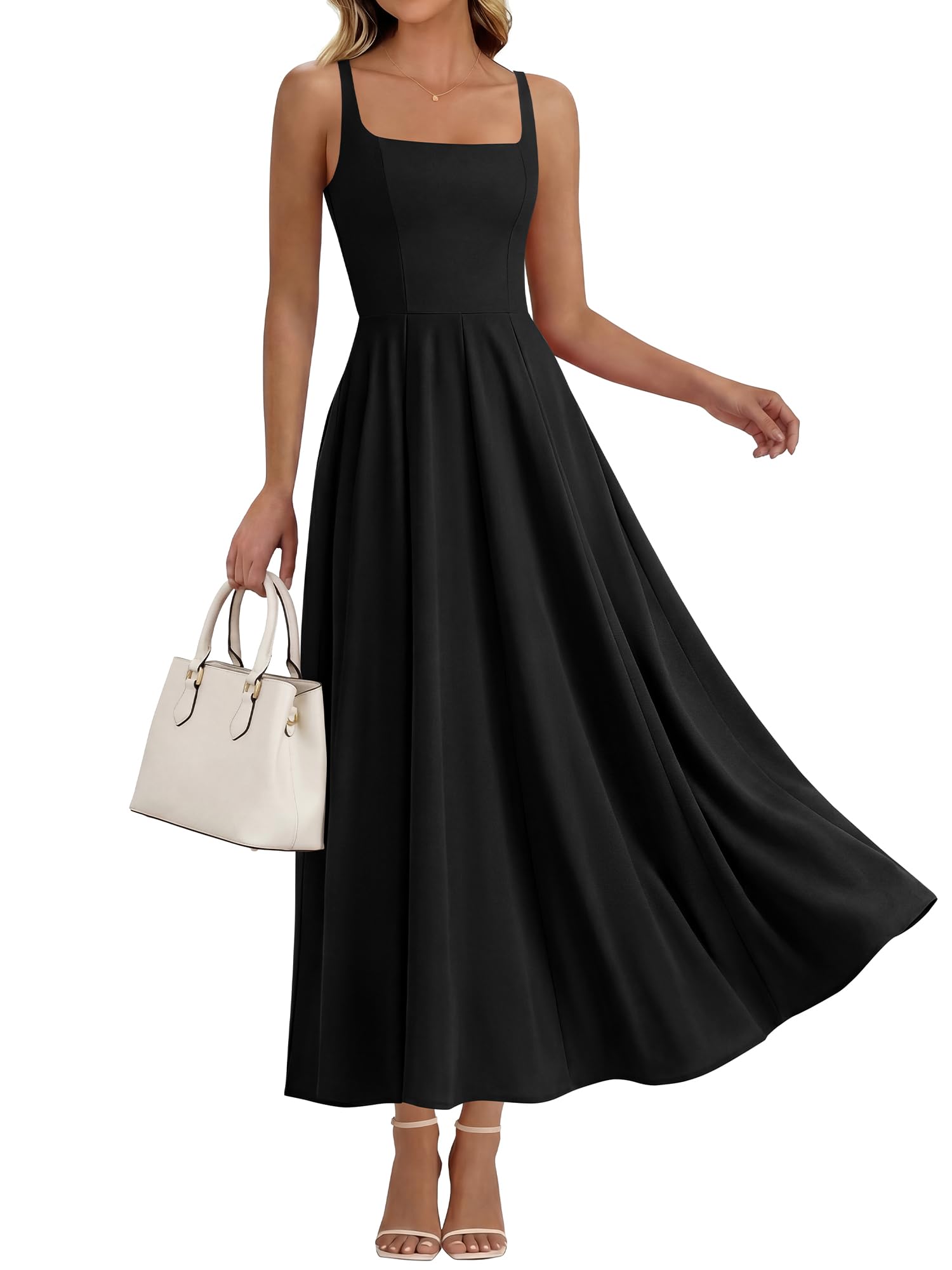 BTFBM Women Summer Square Neck Maxi Dress Spring Elegant Classy Sleeveless Formal Wedding Guest Cocktail Dresses