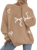 PRETTYGARDEN Fall Long Sleeve Pullover Sweaters for Women Trendy Crewneck Casual Cute Bow Chunky Knit Oversized Sweater