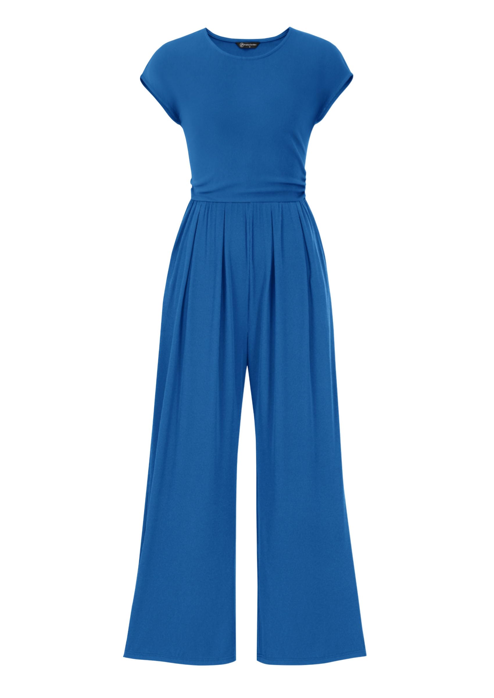 PRETTYGARDEN Summer Jumpsuits for Women Dressy Ribbed Cap Sleeve Wide Leg Pants Rompers Elegant Casual One Piece Outfits