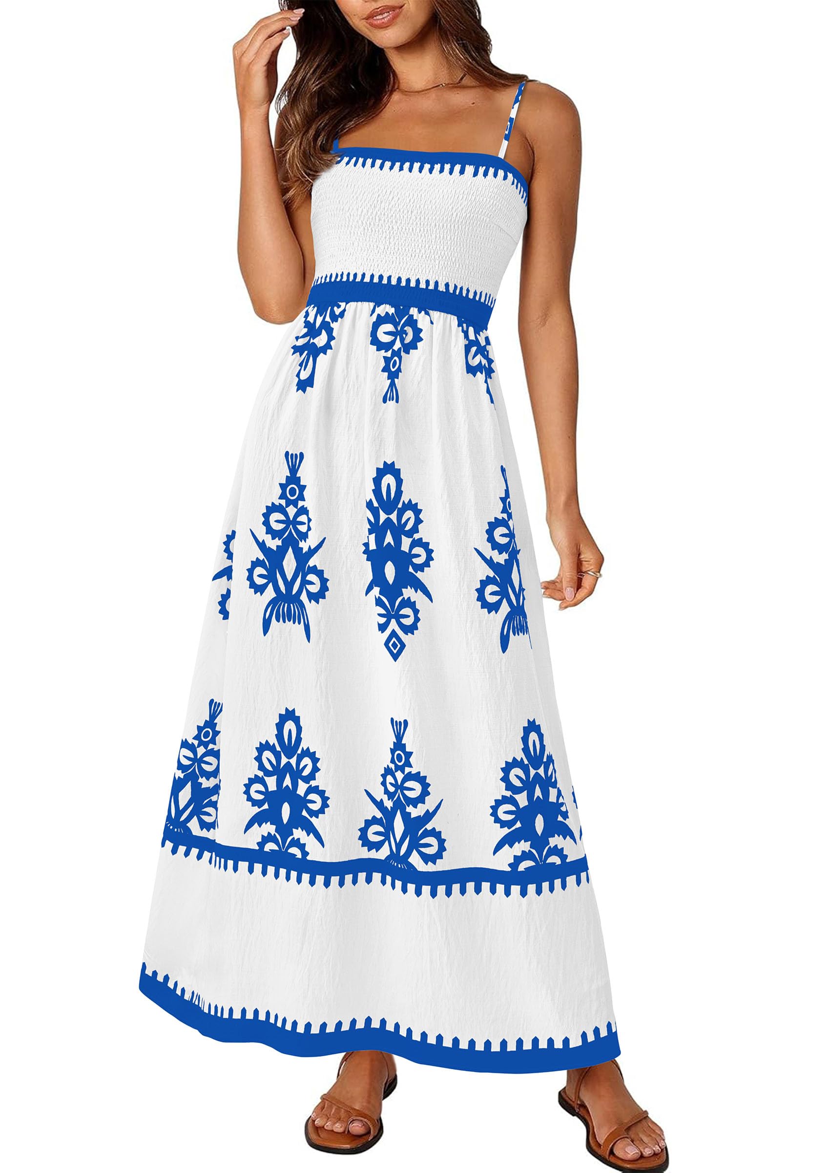 PRETTYGARDEN Summer Dress for Women Floral Sundress Spaghetti Strap Flowy Beach Vacation Boho Maxi Dresses