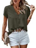 PRETTYGARDEN Short Sleeve Tops for Women Summer Spring Western Chiffon Blouses Dressy Casual Work Pearl Shirts