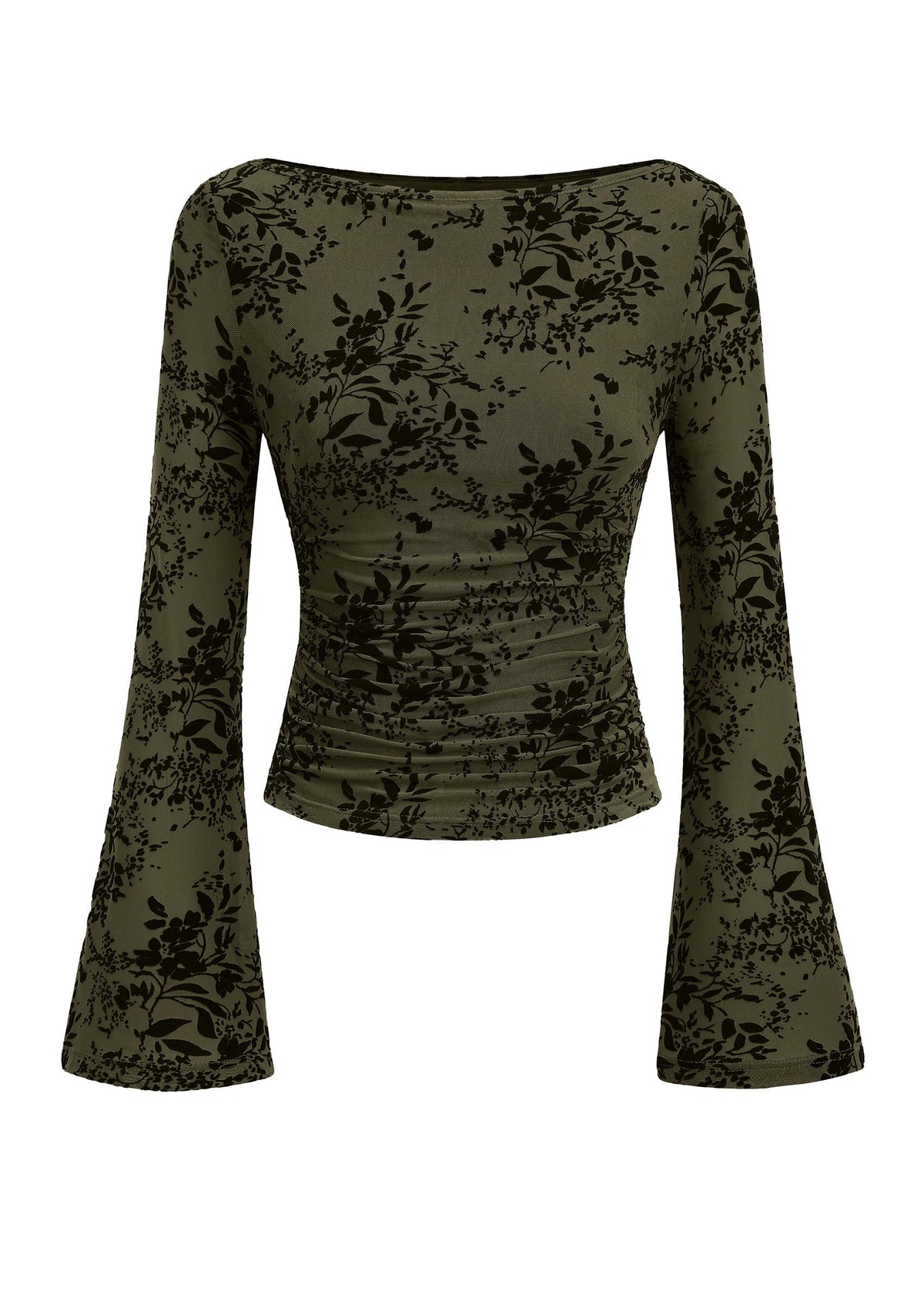 PRETTYGARDEN Women's Bell Sleeve Floral Mesh Crop Tops