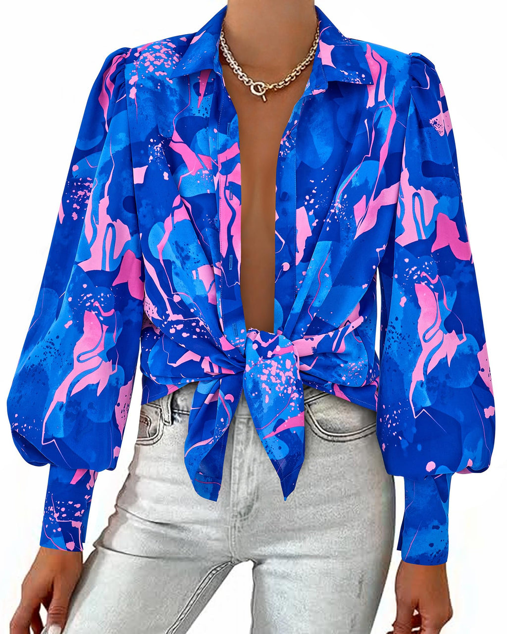 BTFBM Women Fashion Button Down Shirts V Neck Boho Printed Long Sleeve Blouses Dressy Casual Spring Fall Tops