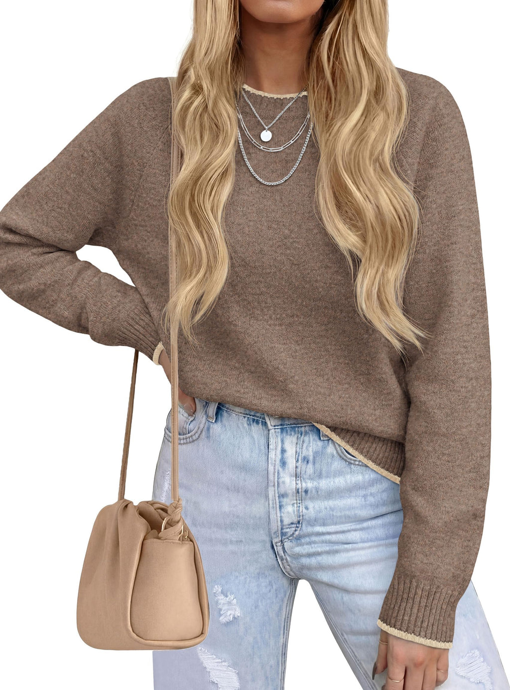 PRETTYGARDEN Womens Crewneck Fall Sweaters Pullover Tops Soft Stretchy Knit,Raglan Long Sleeve,Ribbed Cuffs,Color Block,Casual Daily Outfits,Office Work Clothes,Winter Layering Wear